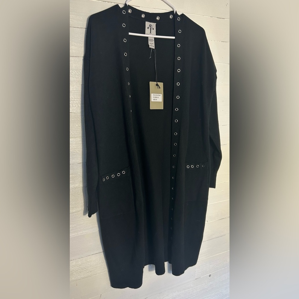NWT Rain + Rose Long Black sweater with Silver rivets, women’s size Medium. - Picture 2 of 8